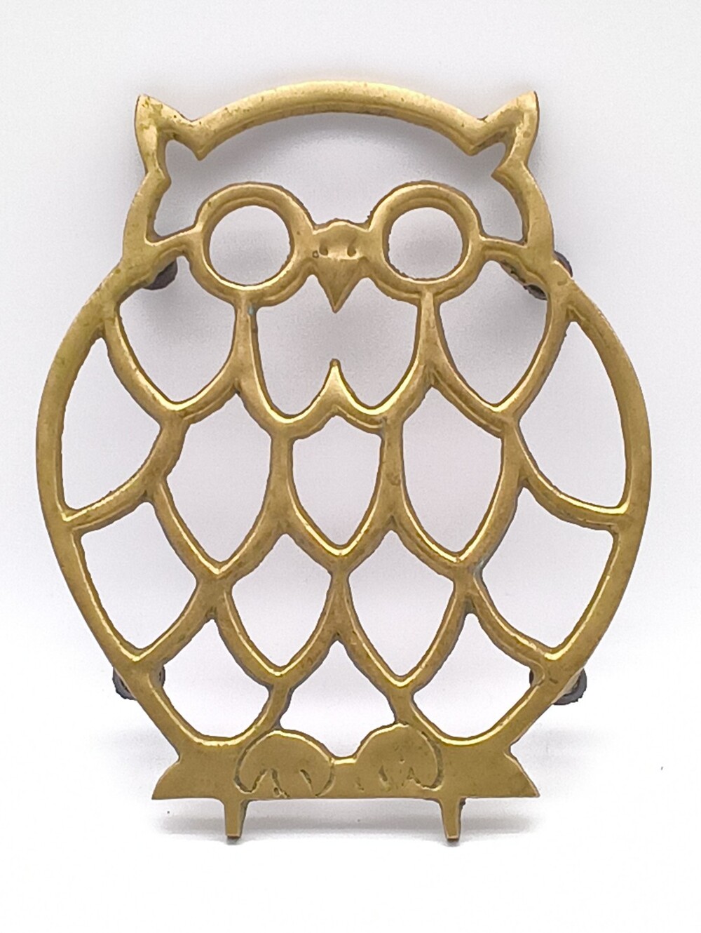 Vintage Mid Century Brass Owl Footed Trivet / Hot Plate